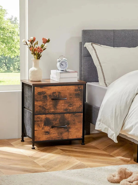 Nightstand Bedside 2 Fabric Drawer Lightweight