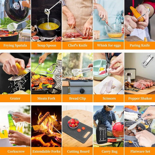 Stainless Steel Camping Cooking Utensils Set for Grill