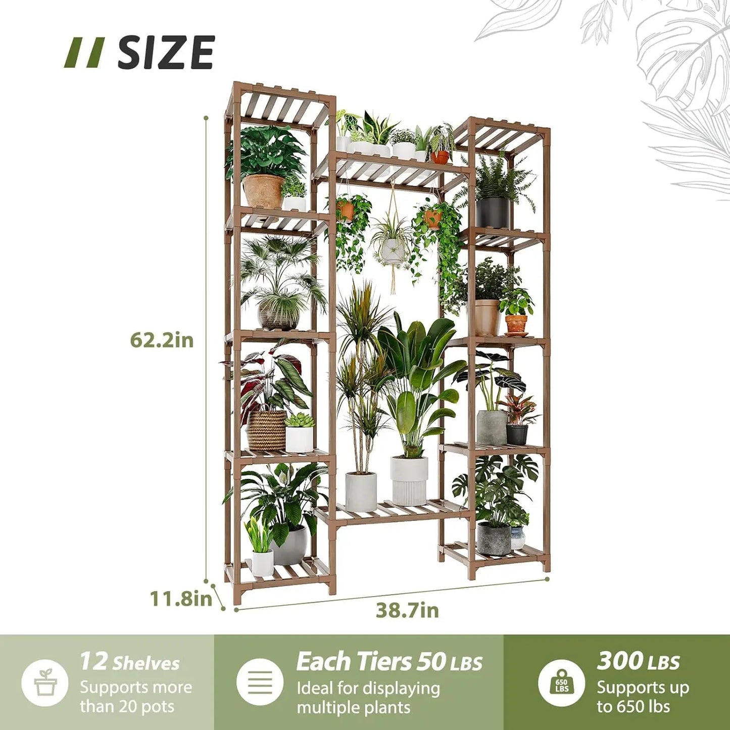 62.2" Tall Wood Plant Stand Indoor Outdoor