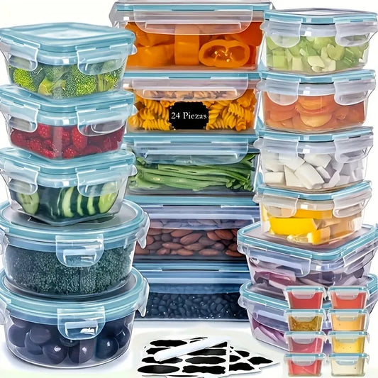 48Pcs BPA-Free Food Storage Set - 24 Containers & Lids with Labels