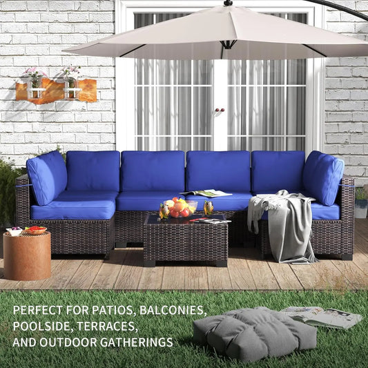 7-Piece Modular Outdoor Furniture Set, Rattan Wicker