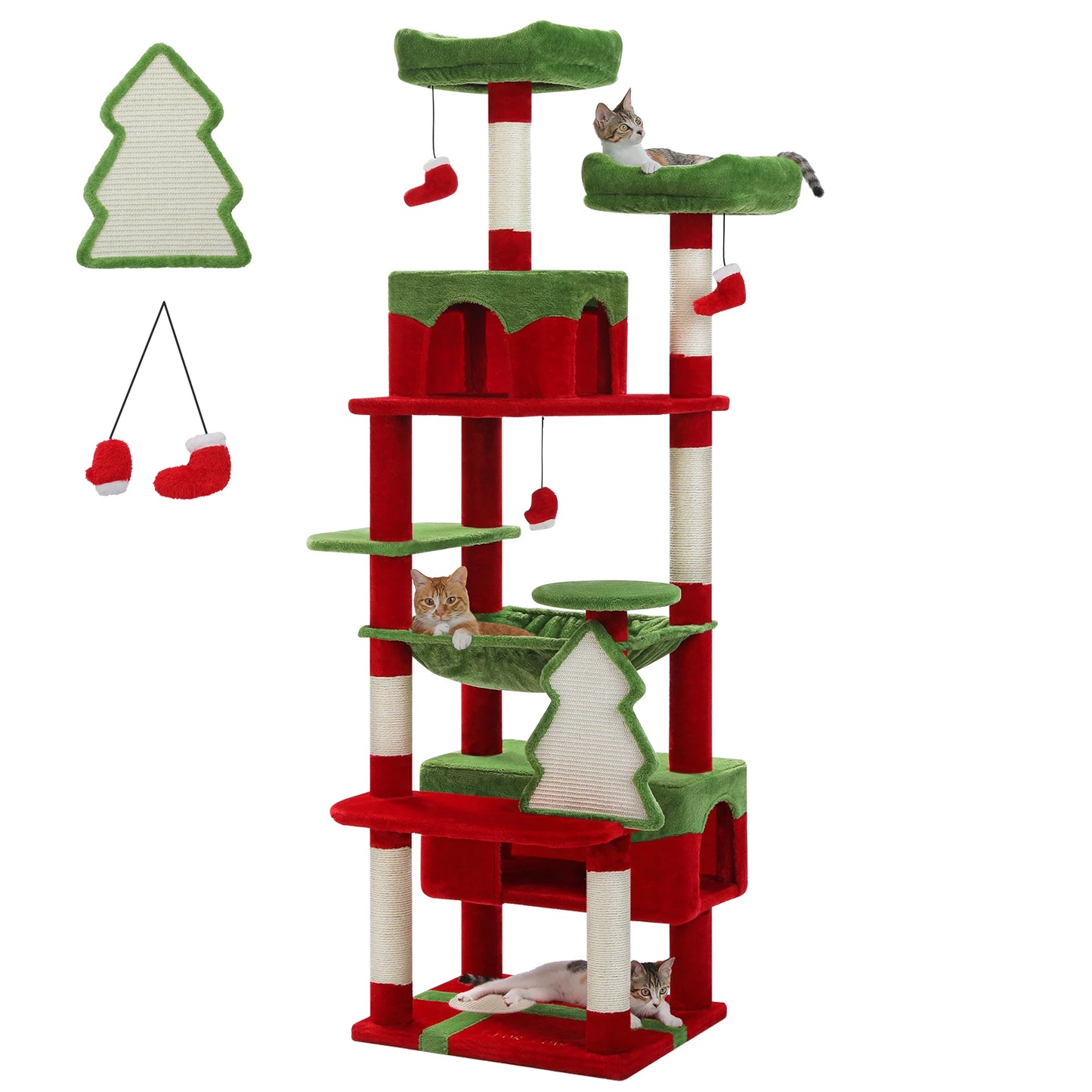 Large Cat Tree with Scratching Posts, Hammock & Condos