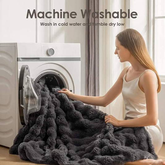 1 PC Faux Rabbit Fur ,Luxury Soft, Warm Bubble Blanket Cozy Throw,6lbs