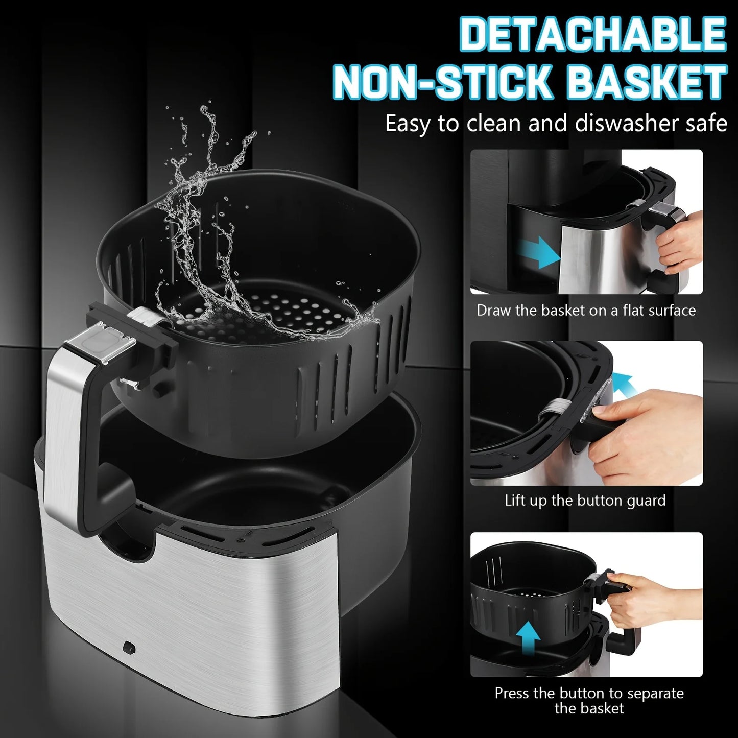Large Air Fryer, 1500W 7QT, Adjustable Temperature 100-400°F, Digital Touch Screen