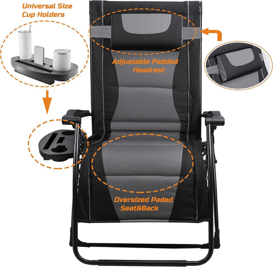 XXL Oversize Recliner Folding, Patio Zero, Gravity Extra Wide Reclining Padded Seats