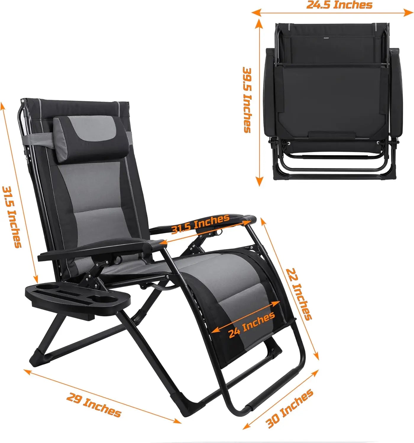 XXL Oversize Recliner Folding, Patio Zero, Gravity Extra Wide Reclining Padded Seats