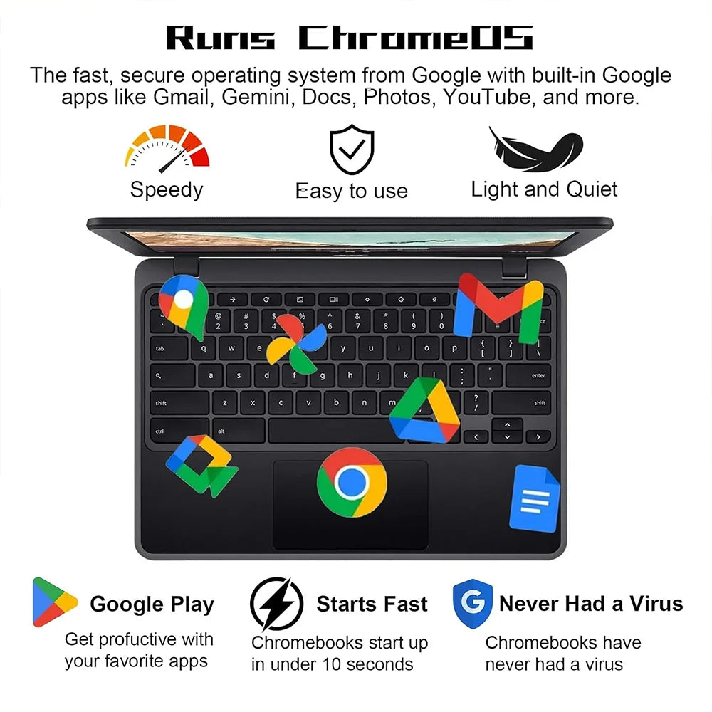 Acer Chromebook 311 11.6" HD Slim Light Laptop, Intel N4500, 4GB RAM, 64GB eMMC, Intel Chrome OS