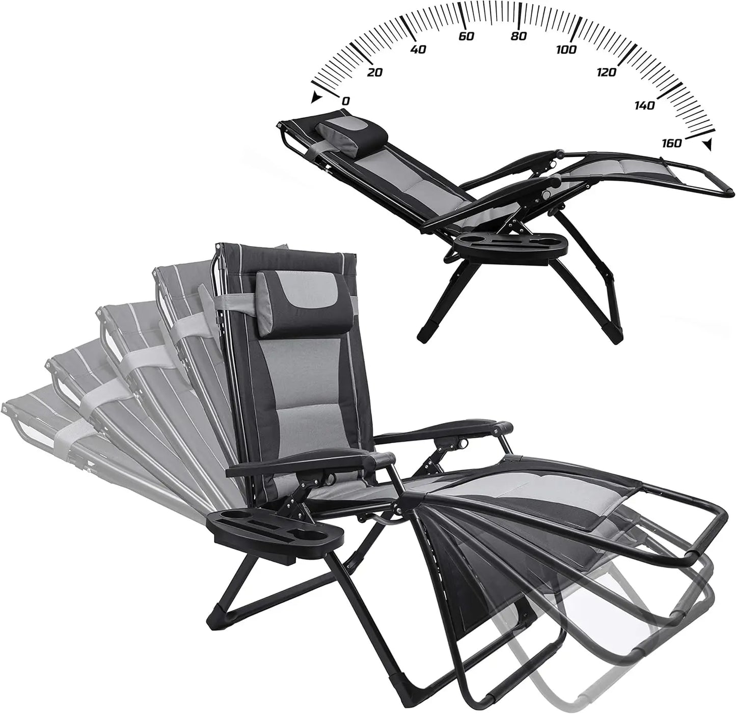 XXL Oversize Recliner Folding, Patio Zero, Gravity Extra Wide Reclining Padded Seats