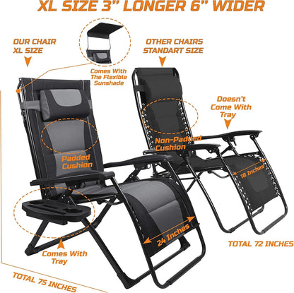 XXL Oversize Recliner Folding, Patio Zero, Gravity Extra Wide Reclining Padded Seats
