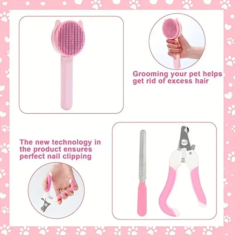 8Pcs Cat Beauty Kit with Pet Nail Clippers ,File, Flea Comb, Brush & More