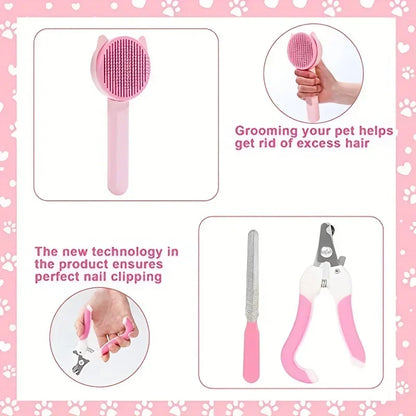 8Pcs Cat Beauty Kit with Pet Nail Clippers ,File, Flea Comb, Brush & More