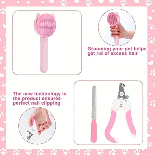 8Pcs Cat Beauty Kit with Pet Nail Clippers ,File, Flea Comb, Brush & More
