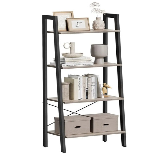 Ladder Shelf, 4Tier Bookshelf, Storage Rack, Bookcase with Steel Frame