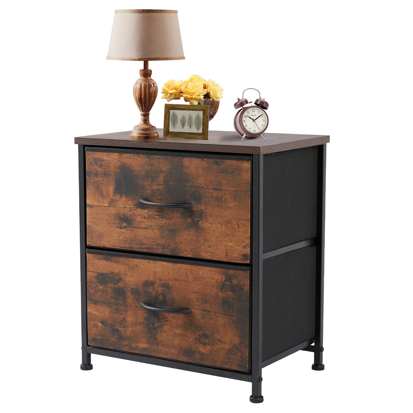 Nightstand Bedside 2 Fabric Drawer Lightweight