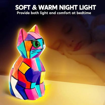 Kids DIY Night Light Paint Your Own Cat Lamp