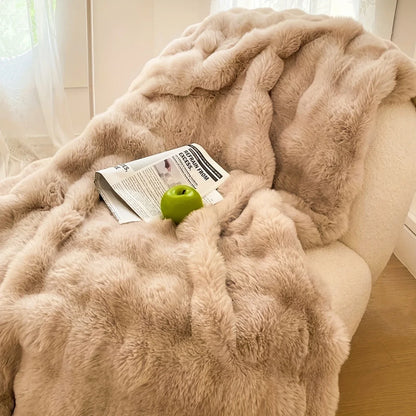 1 PC Faux Rabbit Fur ,Luxury Soft, Warm Bubble Blanket Cozy Throw,6lbs