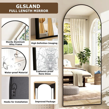 21x64 inch Arched Full Length Mirror-Aluminum Alloy Frame High Definition