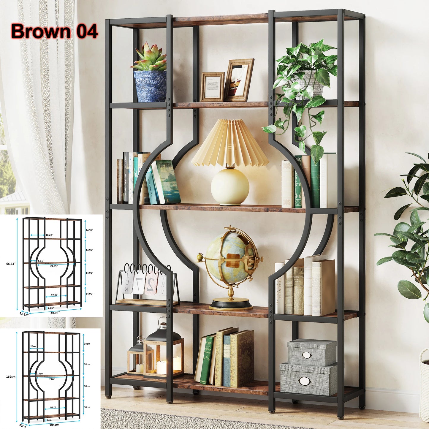 Bookshelf Industrial 5 Tier, Freestanding Tall Shelf Storage Organizer