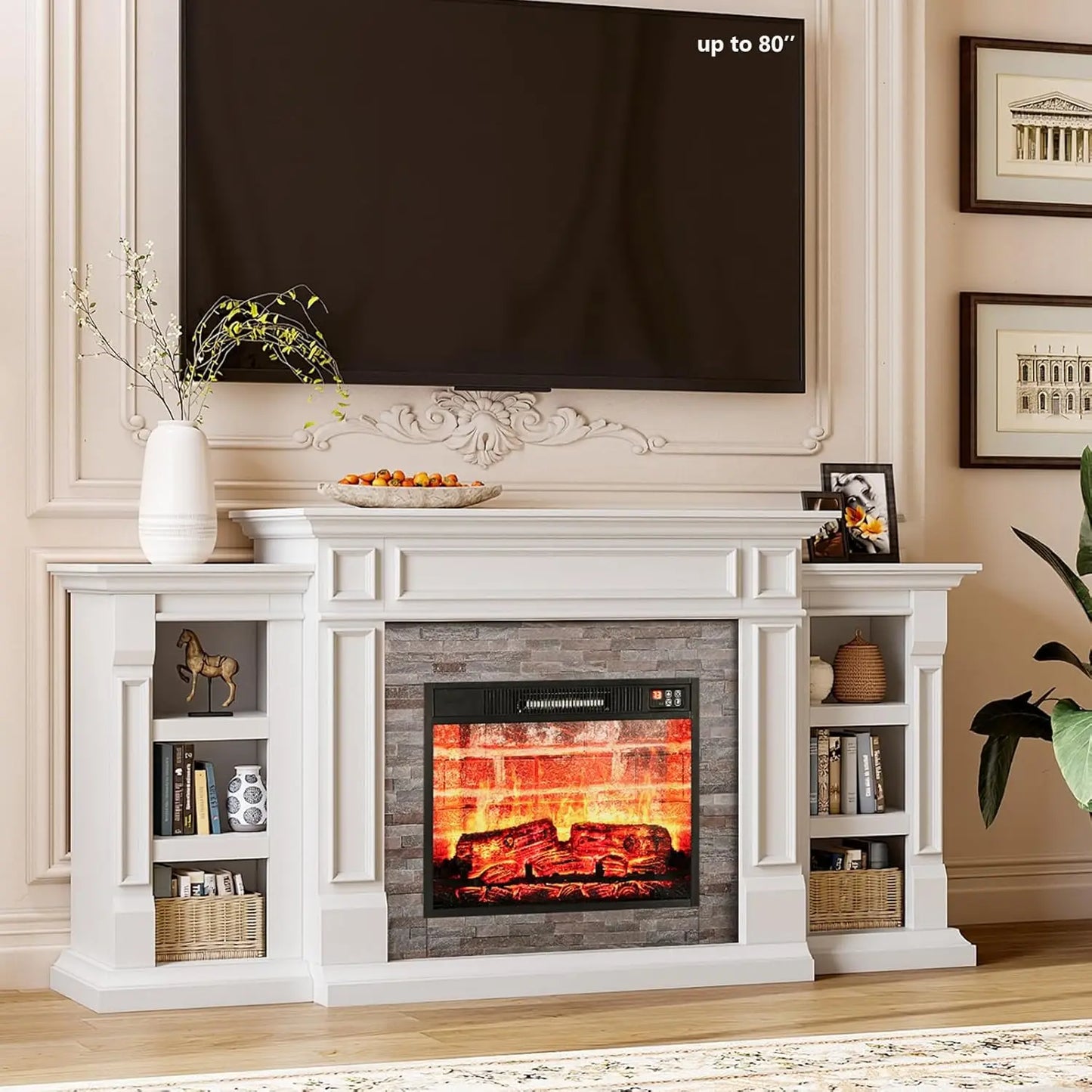 70" Fireplace TV Stand for TVs Up to 80 Inch, Electric Fireplace with Mantel, Entertainment Center