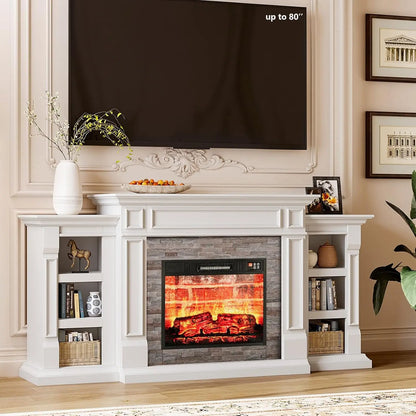 70" Fireplace TV Stand for TVs Up to 80 Inch, Electric Fireplace with Mantel, Entertainment Center