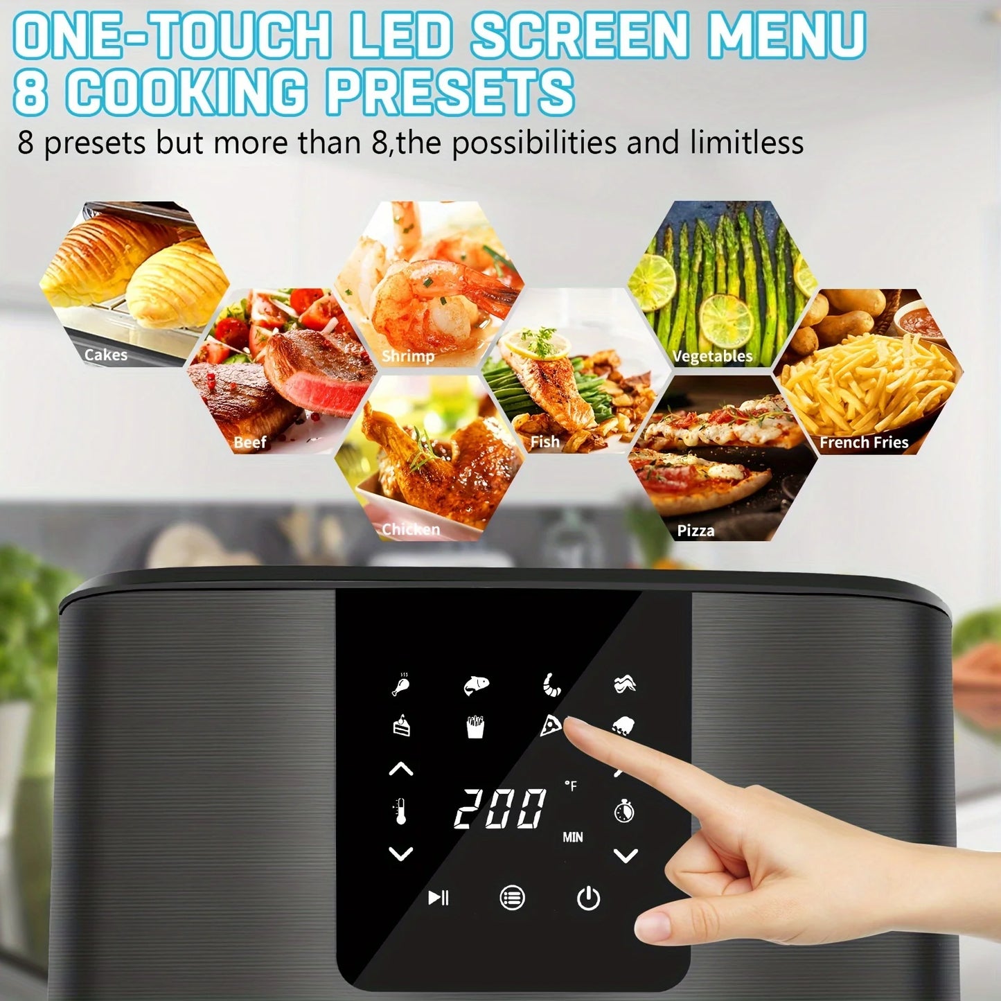 Large Air Fryer, 1500W 7QT, Adjustable Temperature 100-400°F, Digital Touch Screen