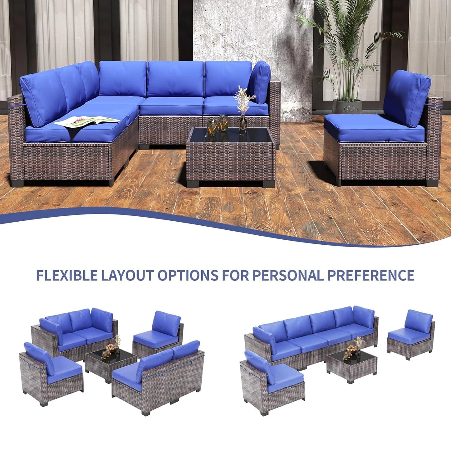 7-Piece Modular Outdoor Furniture Set, Rattan Wicker