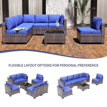 7-Piece Modular Outdoor Furniture Set, Rattan Wicker