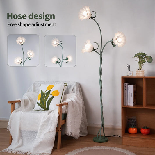 Retro 3-Head Flower Floor Lamp, Contains Bulb, 3-Color Dimmable