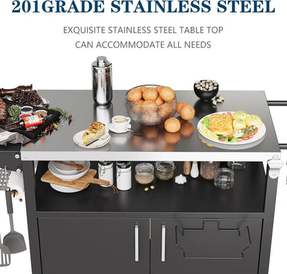 Outdoor Grill Cart with Storage, Table with Wheels, Pizza Oven Stand on wheels