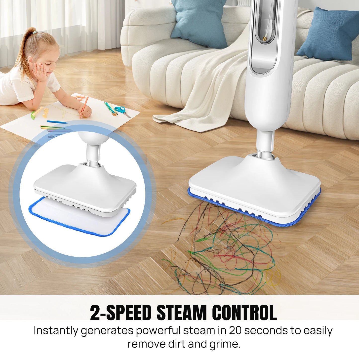 Steam Cleaner, 1500W Powerful Floor Steamer for Carpet Laminate Hardwood,2 Washable Pads
