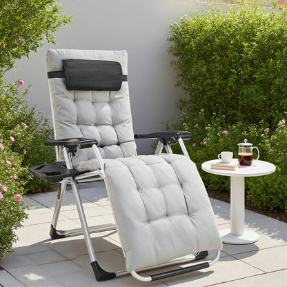 Zero Gravity Set of 2 Portable Recliner Lounge Chair with Cup Holder Trays Adjustable Pillow