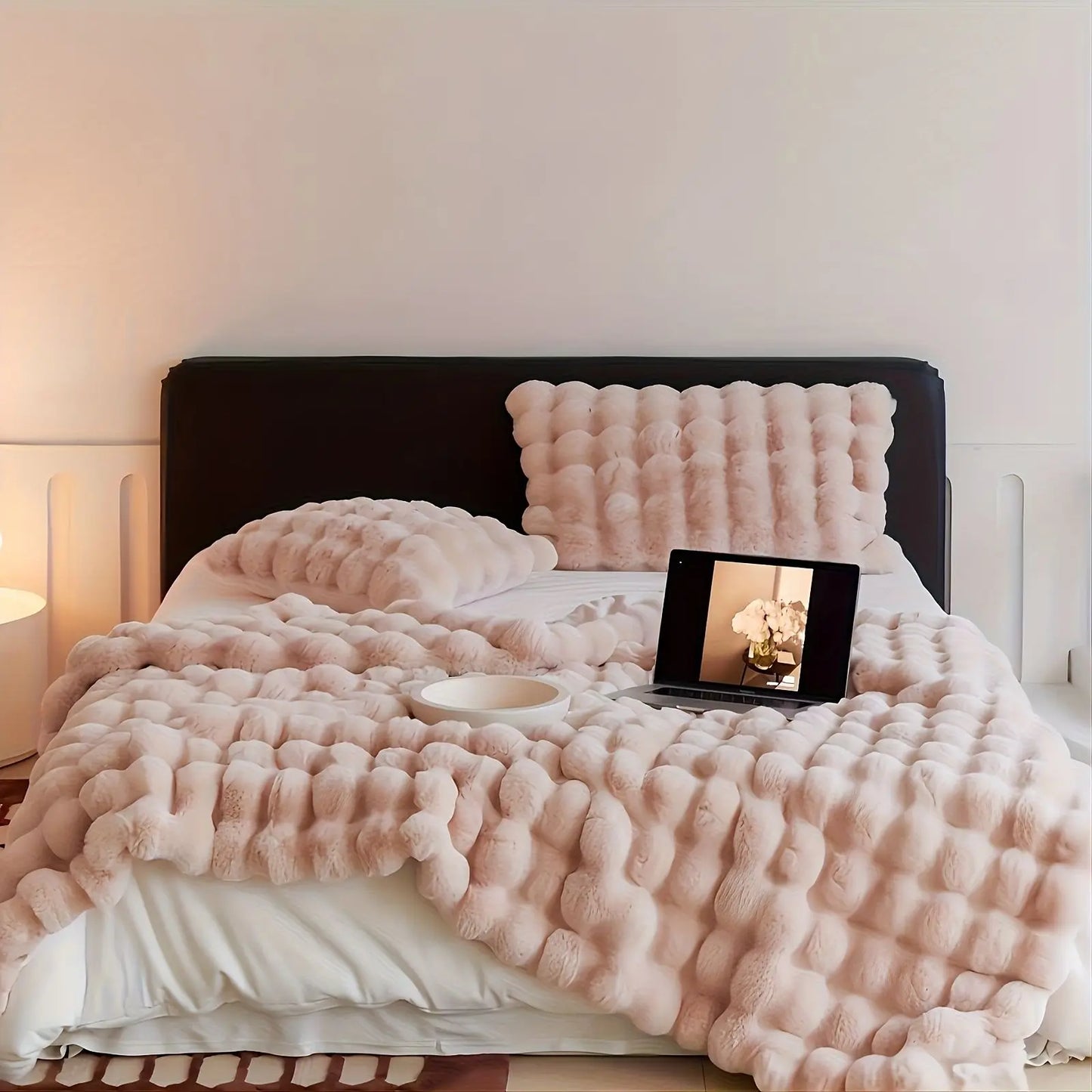 1 PC Faux Rabbit Fur ,Luxury Soft, Warm Bubble Blanket Cozy Throw,6lbs