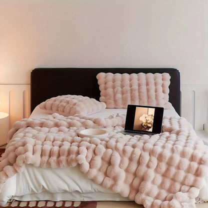 1 PC Faux Rabbit Fur ,Luxury Soft, Warm Bubble Blanket Cozy Throw,6lbs