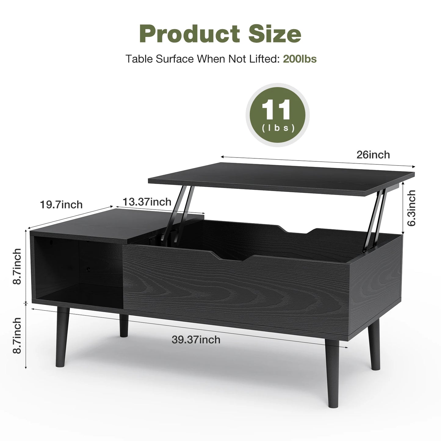 Lift Top Coffee Tables For Living Room 39.37"x19.7" Tea Wood Dining Table with storage