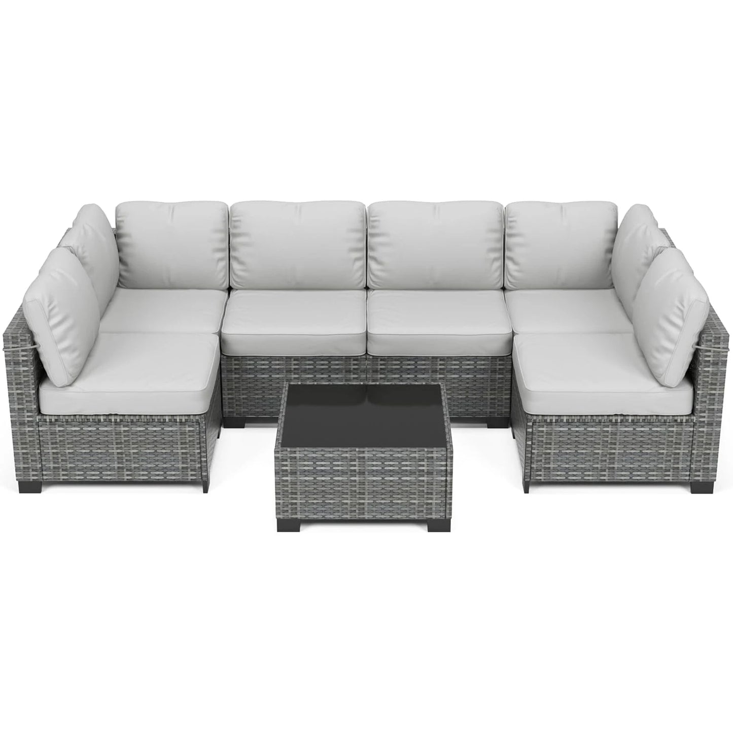 7-Piece Modular Outdoor Furniture Set, Rattan Wicker
