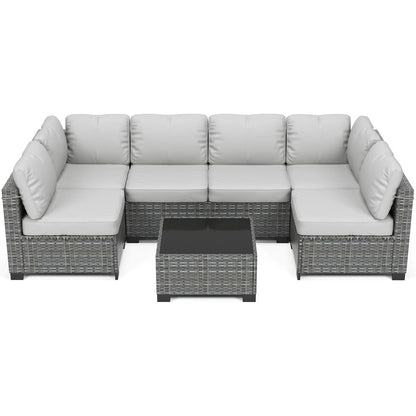 7-Piece Modular Outdoor Furniture Set, Rattan Wicker