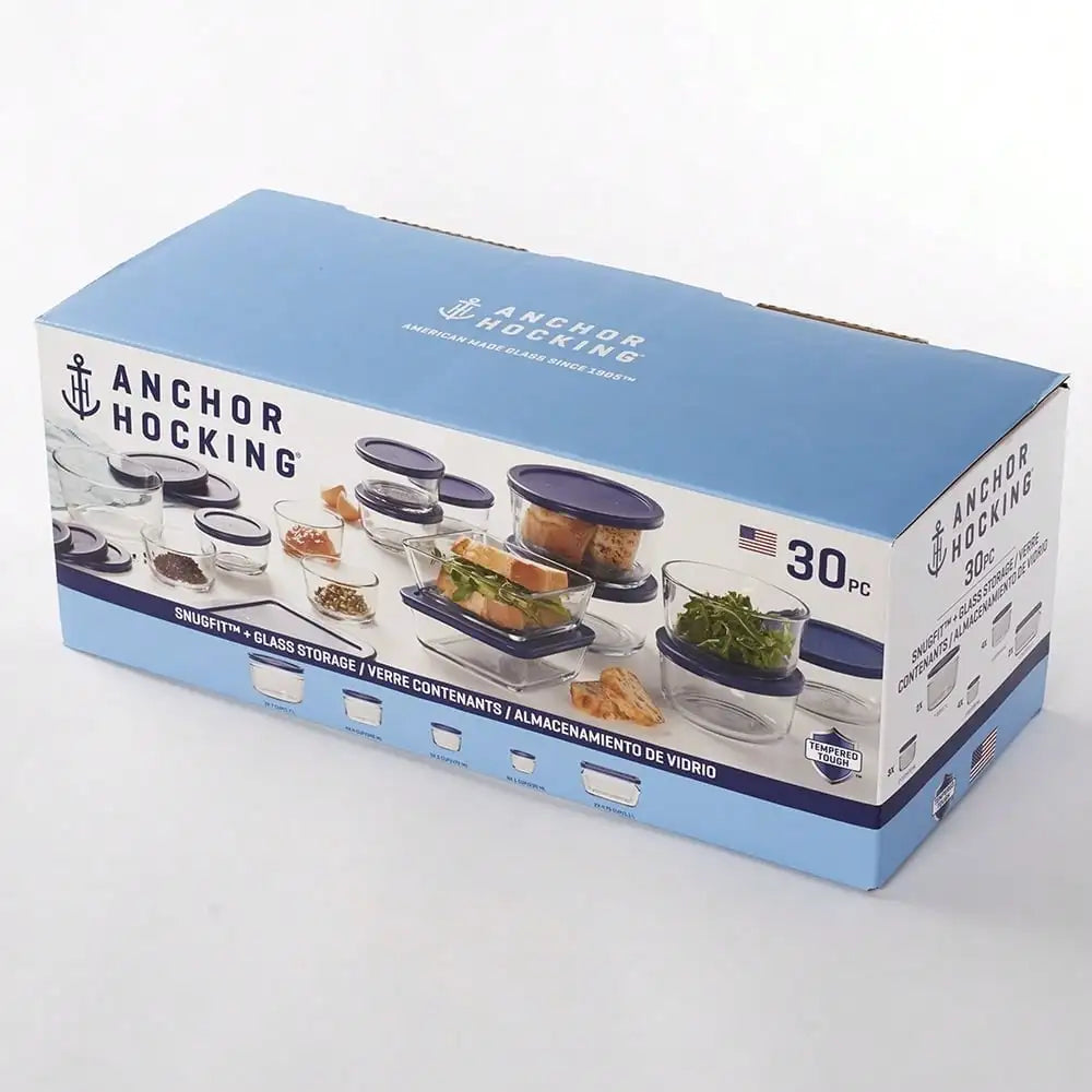 Glass food storage containers with lids, 30 pieces