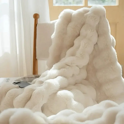 1 PC Faux Rabbit Fur ,Luxury Soft, Warm Bubble Blanket Cozy Throw,6lbs