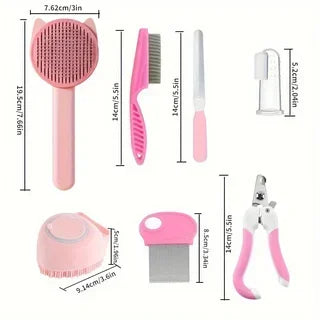 8Pcs Cat Beauty Kit with Pet Nail Clippers ,File, Flea Comb, Brush & More