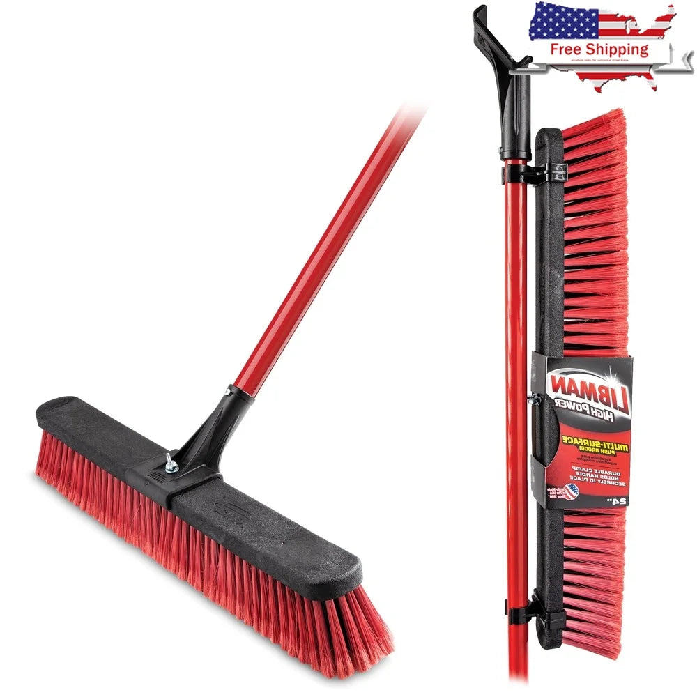 24 Inch Push Broom with Heavy Duty Steel Handle