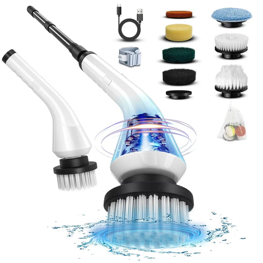 9-in-1 Electric Cleaning Brush Cordless Rotating Scrubber for Kitchen or Bathroom