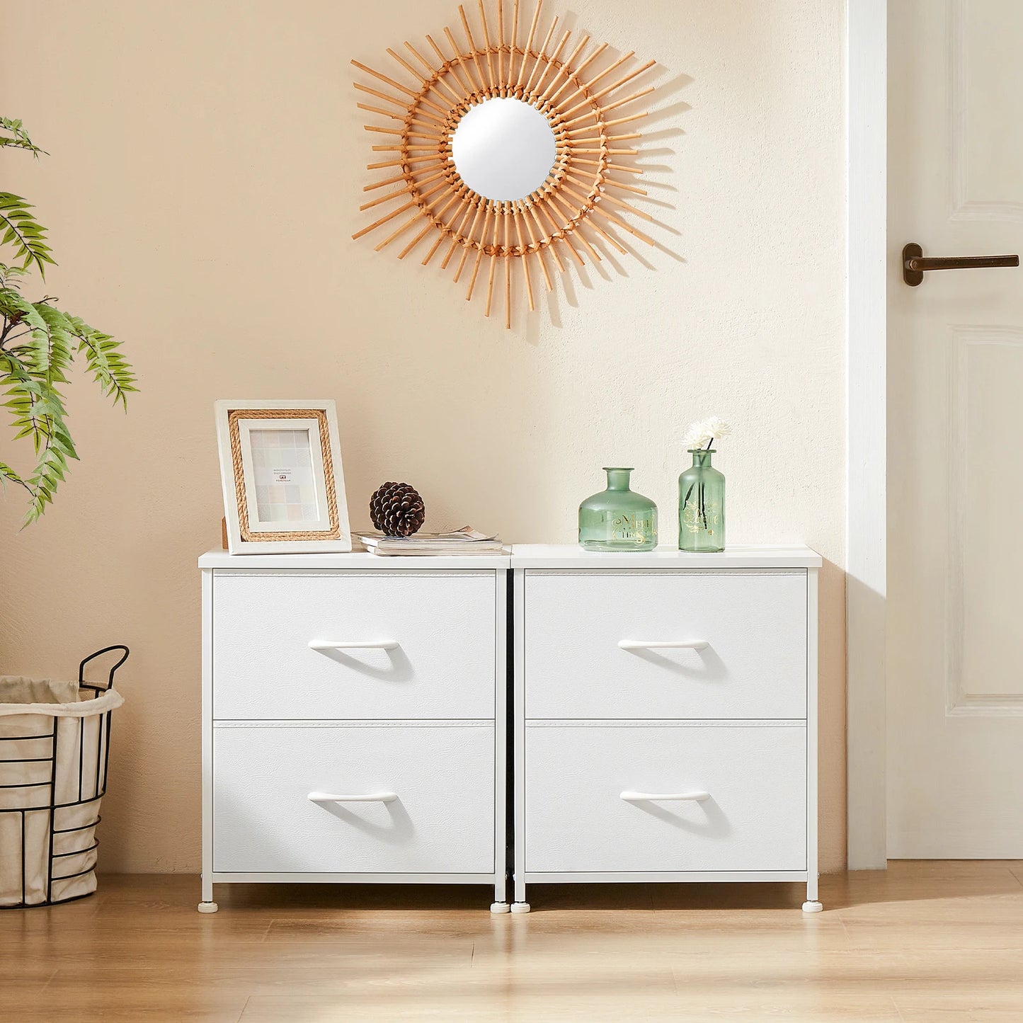 Nightstand Bedside 2 Fabric Drawer Lightweight