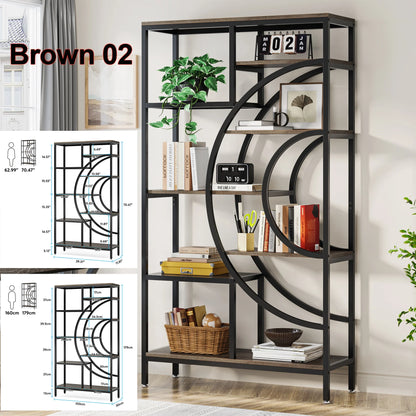 Bookshelf Industrial 5 Tier, Freestanding Tall Shelf Storage Organizer