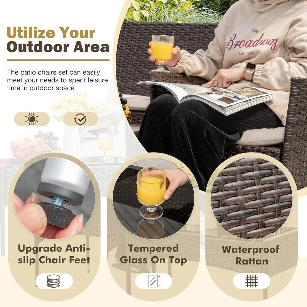 4 Pieces Outdoor Patio Furniture Sets Rattan Chair Wicker Set