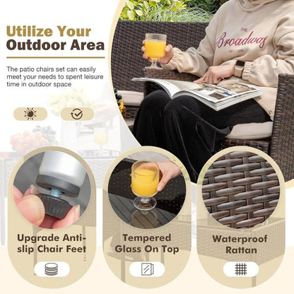 4 Pieces Outdoor Patio Furniture Sets Rattan Chair Wicker Set