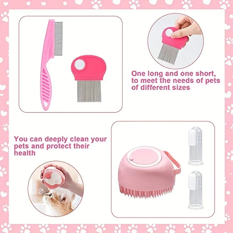 8Pcs Cat Beauty Kit with Pet Nail Clippers ,File, Flea Comb, Brush & More