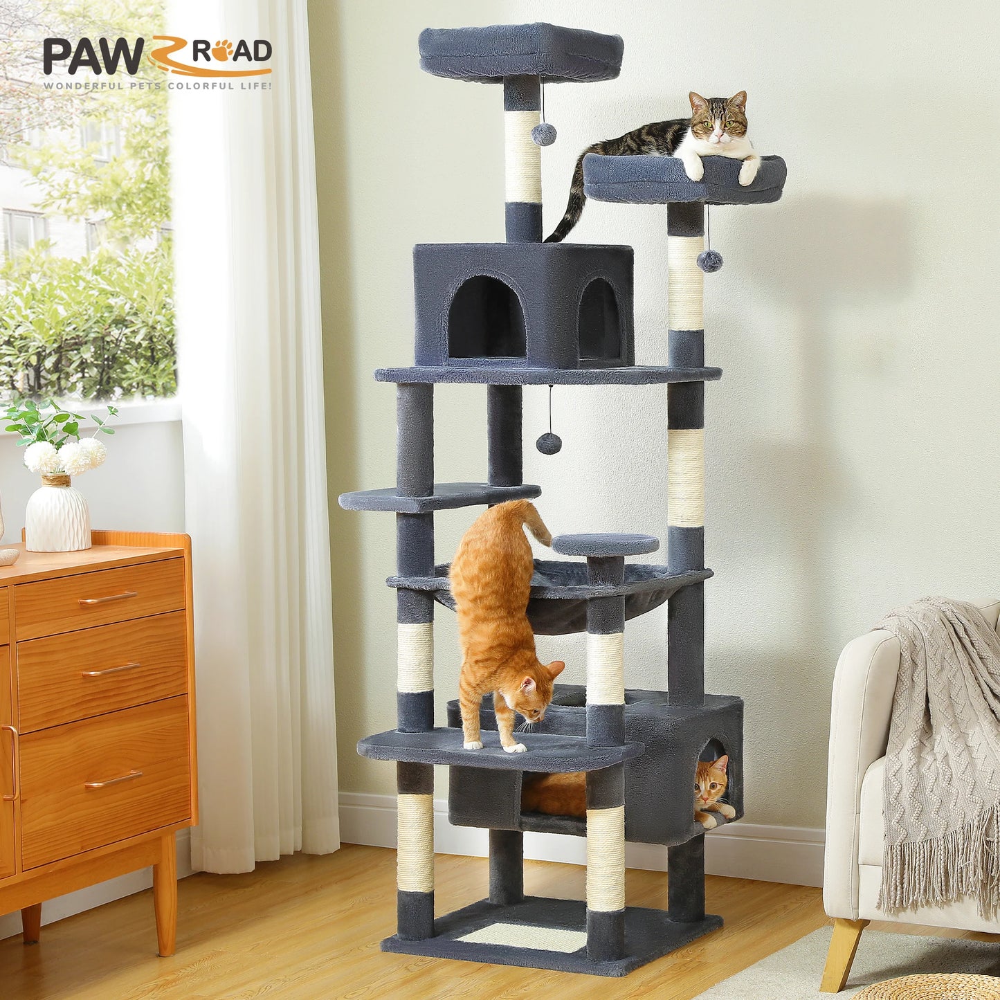 Large Cat Tree with Scratching Posts, Hammock & Condos