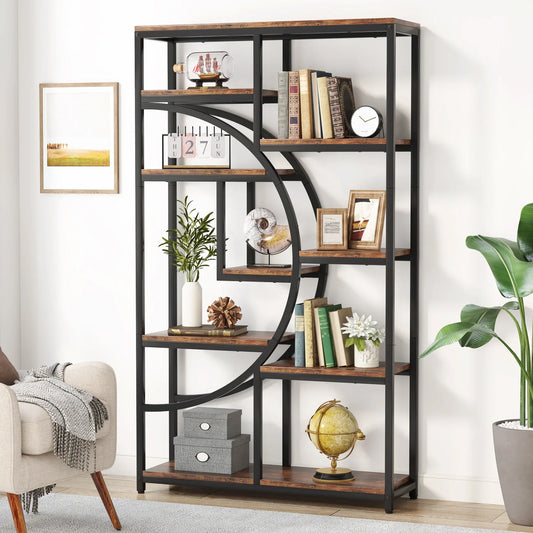 Bookshelf Industrial 5 Tier, Freestanding Tall Shelf Storage Organizer
