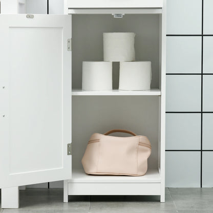 Slim Bathroom Storage Cabinet, Linen Tower with Open Shelf, Drawer, Recessed Doors