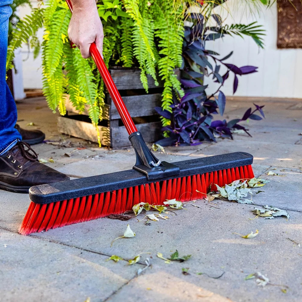 24 Inch Push Broom with Heavy Duty Steel Handle